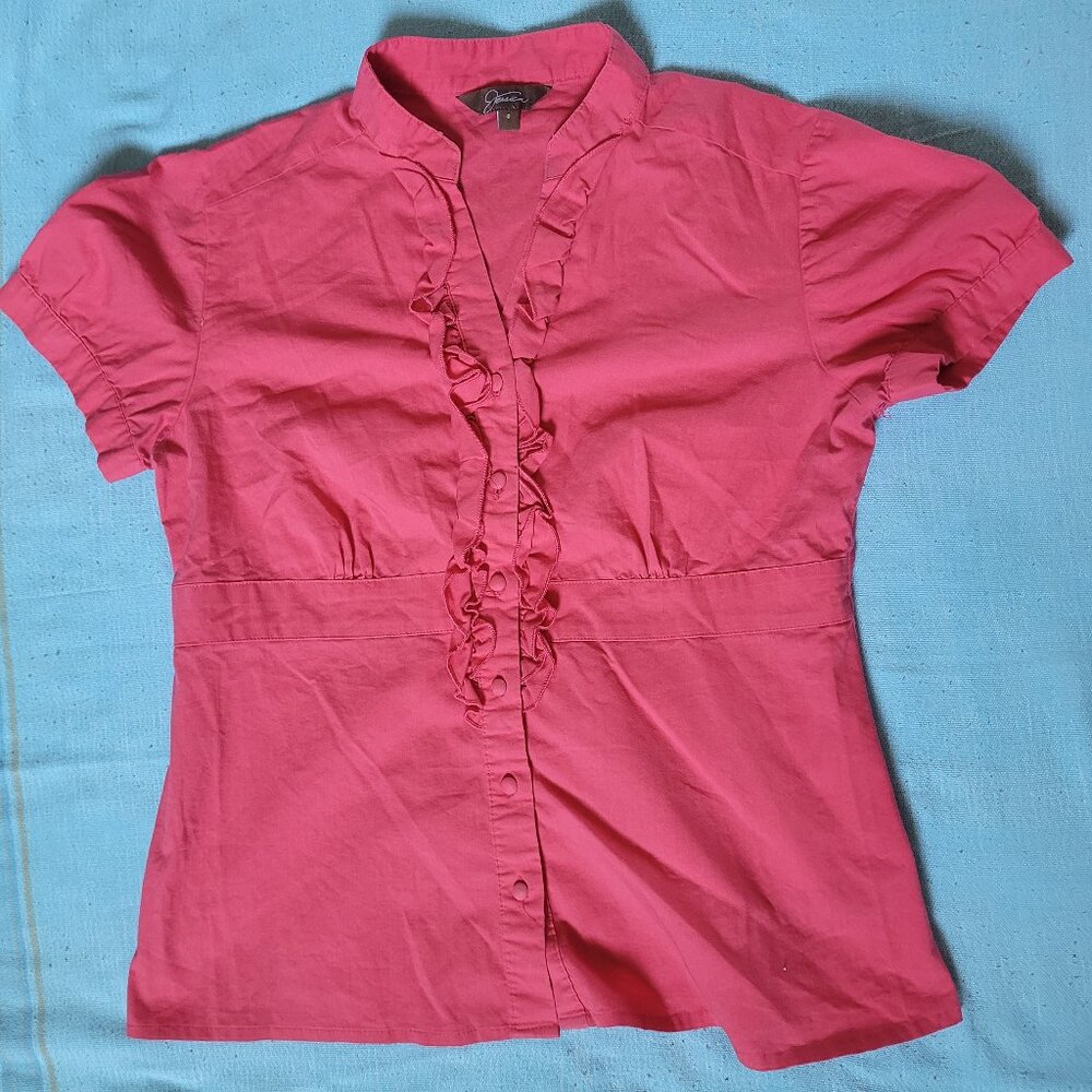 Vintage Pink Ruffle Shirt, Jessica, Small, y2k